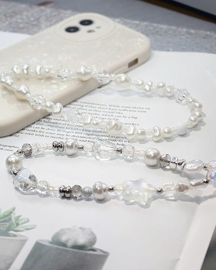 Beaded Camera Wrist Strap, Cute Phone Charms Strap, Pearl Bracelet Wrist Strap, Phone Keychain Decoration for Wallet