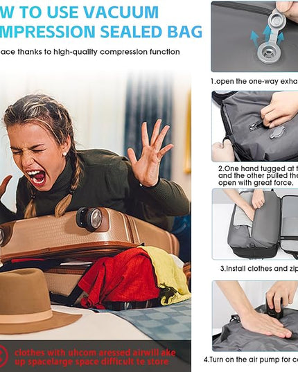 Vacuum Seal Travel Backpack, Expandable Vacpack Backpack with Vaccum Compression System, Water Ressistant 17.3 Inch Laptop Backpack with USB Charging Port-Vacuum Pump Included