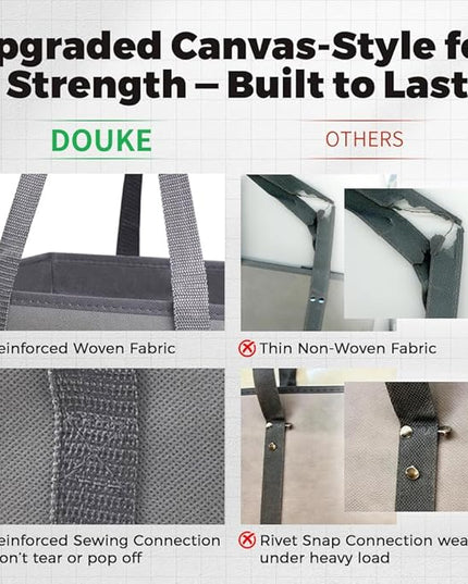 DOUKE Reusable Grocery Tote Bags, 3-Pack Heavy Duty Reusable Shopping Bags with Long Handles, Large Box Shape Tote Bags to Stand Up, Stay Open, Fold Flat (Gray)
