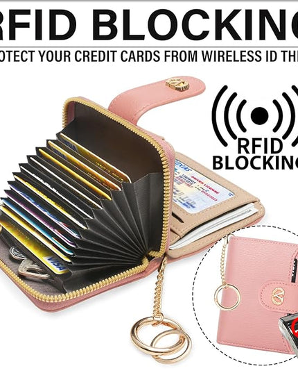Multi-Purpose Wallet High Capacity Card Holder Zipper Coin Purse with Wristlet Bracelet Keychain Silicone Beaded Bangle Key Ring