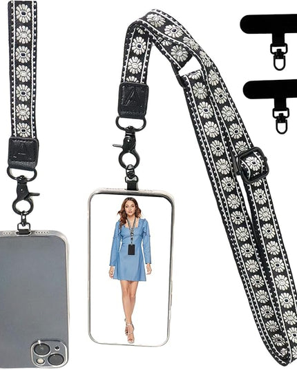 Adjustable Lanyard for Phone, Camera, Name Tags, ID card, Keychain and Wristlet Straps with 2 phone pads(Black)