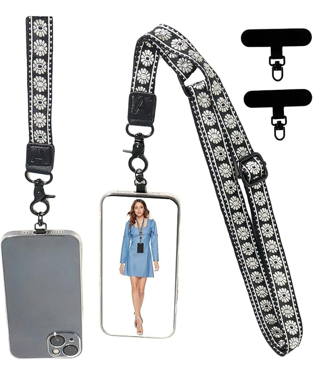 Adjustable Lanyard for Phone, Camera, Name Tags, ID card, Keychain and Wristlet Straps with 2 phone pads(Black)