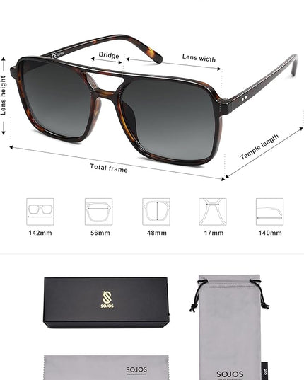 SOJOS Trendy Vintage Aviator Square Sunglasses For Womens Mens Retro 70s UV400 Women Sun Glasses SJ2327