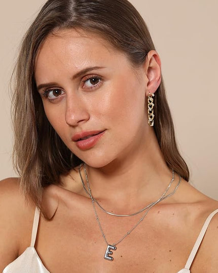 LUCA SMITH Initial Necklaces for Women, Dainty Balloon Bubble Letter, Name Letter Alphabet Pendant Layered Choker Chain Jewelry Gift