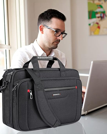 VANKEAN Laptop Briefcase Premium Laptop Case Fits Up to 17.3 Inch Business Shoulder Bag Laptop Expandable Water-Repellent Messenger Bag for Men/ Women Computer Bag for Travel/ Business/ Black