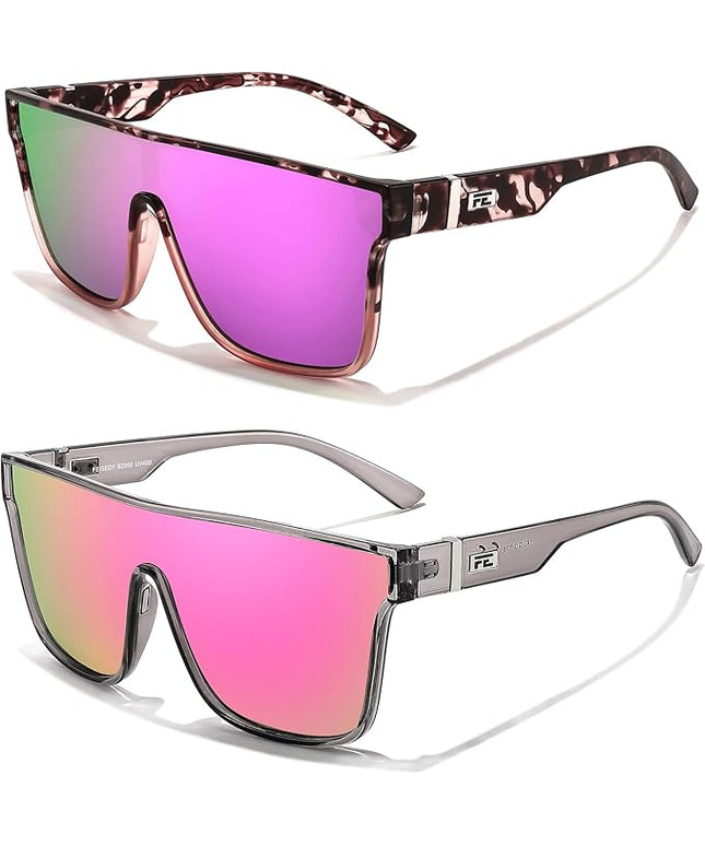 FEISEDY Sunglasses for Women Men, Fashion Mirrored Single Lens, Driving Beach Sunnies UV400 Shades B2996