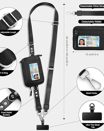 TiMOVO Clip and Go Phone Strap Crossbody with Detachable Wallet, RFID Blocking, Adjustable Anti-Theft Phone Lanyard