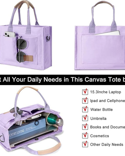 Canvas Tote Bag for Women Crossbody Work Purse with Pockets Top Handle Handbag Satchel Bags for Travel Nurse Teacher
