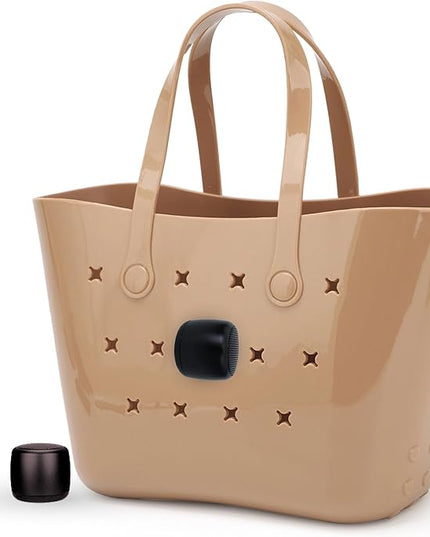 Tote Tunes Waterproof Mini Bluetooth Speaker Compatible with Bogg-Style Tote Bags – Wireless Portable Sound with Secure Rivet Attachment (Black Speaker)