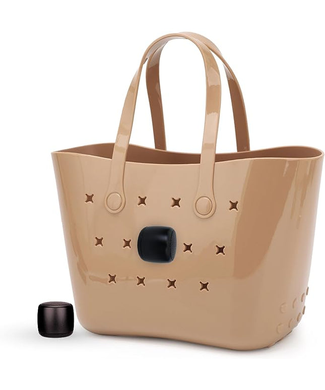 Tote Tunes Waterproof Mini Bluetooth Speaker Compatible with Bogg-Style Tote Bags – Wireless Portable Sound with Secure Rivet Attachment (Black Speaker)