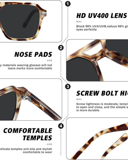 Retro Aviator Sunglasses for Women Men Trendy Classic Square 70s 80s 90s Vintage Shades Double Bridge Aviators FZN813