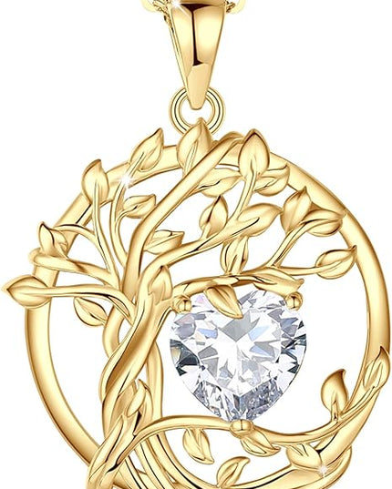 FANCIME Tree of life Birthstone necklace Sterling Silver Pendant Birthstone Necklace Gemstone Anniversary Birthday Jewelry Christmas Gifts for Mom Her Wife