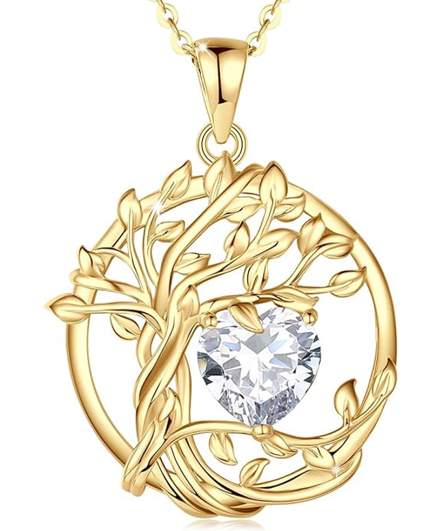 FANCIME Tree of life Birthstone necklace Sterling Silver Pendant Birthstone Necklace Gemstone Anniversary Birthday Jewelry Christmas Gifts for Mom Her Wife