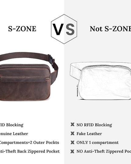 S-ZONE Fanny Packs for Women Genuine Leather RFID Blocking Crossbody Bags Purses Sling Waist Chest Bag Gifts Travel Running Adjustable Strap Men