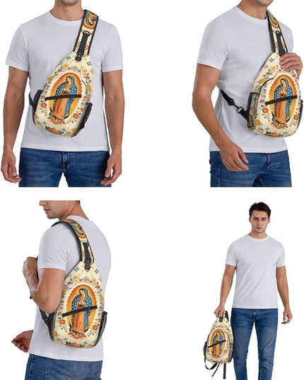 Our Lady of Guadalupe Sling Bag Crossbody Bags Clovers Chest Bag for Travel Hiking for Men Women Virgin Marys 3