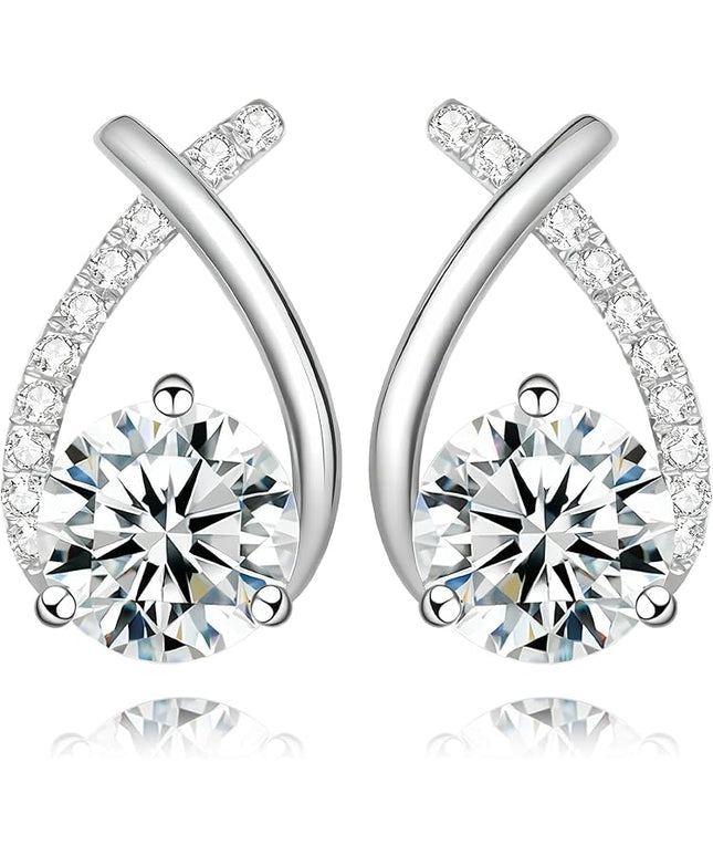 Moissanite Stud Earrings D Color VVS1 Moissanite Earrings 925 Sterling Silver 18K Gold Plated Friction Flat Bottom Mermaid Tail Earrings for Women