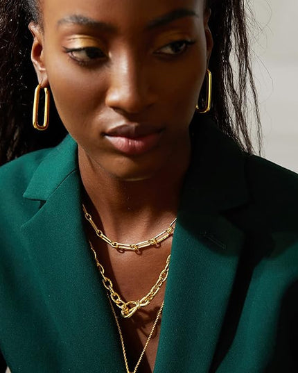 18K Gold Plated Chunky Hoop Earrings for Women Fashion Thick Gold Hoops Set Jewelry for Birthday Christmas Gifts