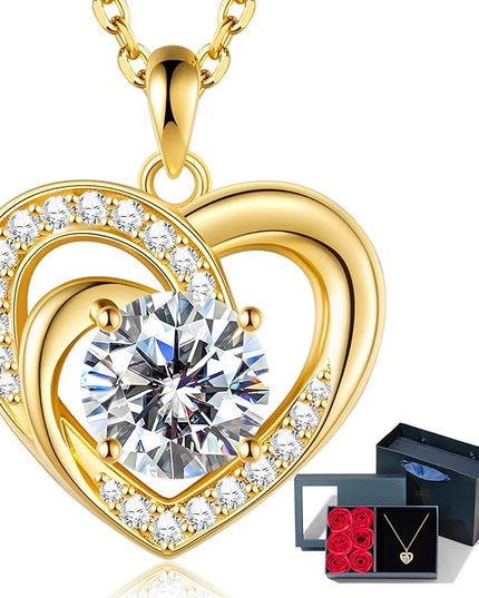 Promise Necklace for Her, 2CT Moissanite Infinity Heart Pendant for Women, Romantic I Choose You Gift to Girlfriend Wife from Boyfriend Husband, Ready to Gift Box Included, Gifts for Christmas Valentine's Day Birthday Anniversary
