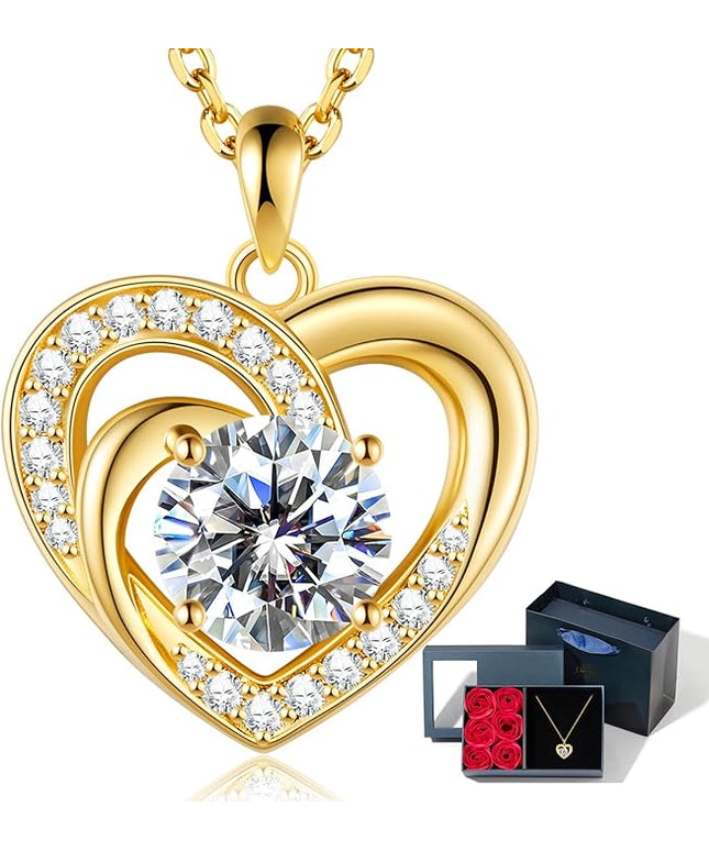 Promise Necklace for Her, 2CT Moissanite Infinity Heart Pendant for Women, Romantic I Choose You Gift to Girlfriend Wife from Boyfriend Husband, Ready to Gift Box Included, Gifts for Christmas Valentine's Day Birthday Anniversary