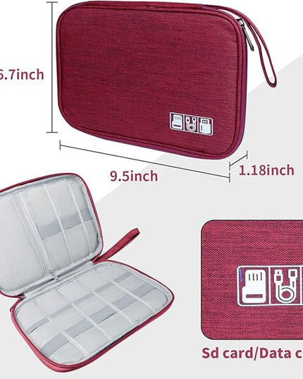 Electronics Travel Organizer,Portable Waterproof Electronic Travel Storage Bag for Small Charging Cord Storage,Charger,Small Electronics,SD Card etc,for Travel,Business -Wine Red