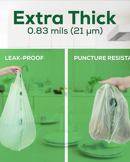 ANECO 4 Gallon Compostable Food Waste Bags with Handles, Extra Thick Compost Bags for Medium Kitchen Garbage/Bathroom Bin, OK Compost HOME & BPI Certified Compostable Bags