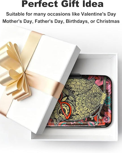 ELFISH Mini RFID Aluminum Wallet Credit Cards Holder Business Card Case Metal ID Case for Men Women(Cute Owl)
