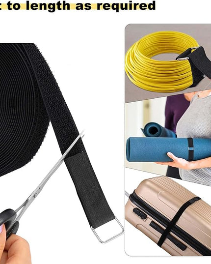 1"x32ft Hook and Loop Straps with 50 Metal Buckles, Adjustable Fastening Cable Straps, Cut-to-Length Cinch Strap, Reusable Nylon Securing Cord Ties for Organizer or Storage, 1 inch Wide, Black