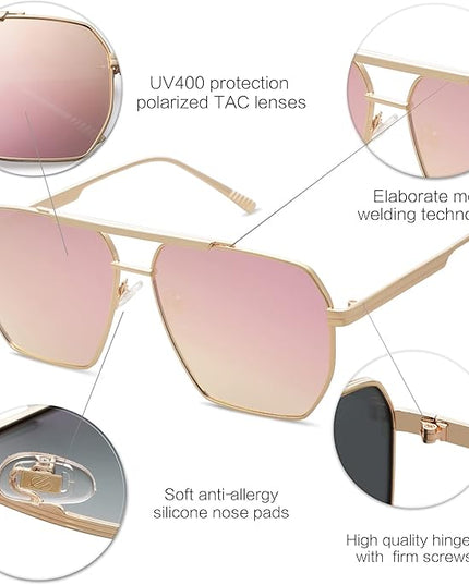 SOJOS Retro Oversized Square Polarized Sunglasses for Women Men Vintage Shades Classic Large Metal Sun Glasses