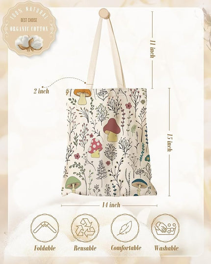 Aesthetic Canvas Tote Bag for Women - Sturdy Cloth Cotton Totes Bag with Pattern Shoulder Bag