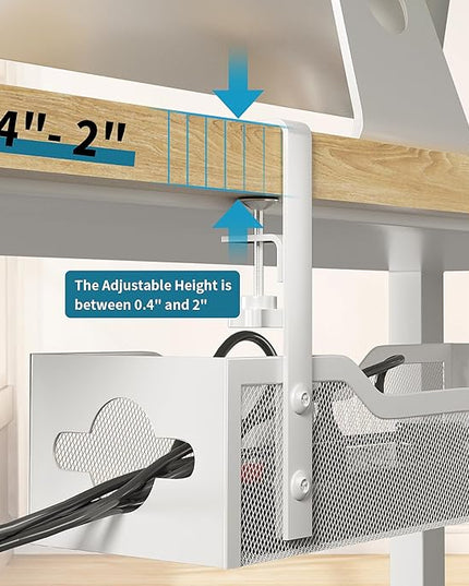 Under Desk Cable Management Tray 2 Pack, No Drill Cable Organizer With Clamp for Standing Desk, Easy to Install Cord Management System, No Damage Wire Organizer