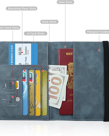 ILIYAH-Passport Cover-Passport Holder Travel Wallet-RFID Blocking Passport Case Travel Accessories Card Holder Wallet Unisex Travel Gifts(Greyish Blue)