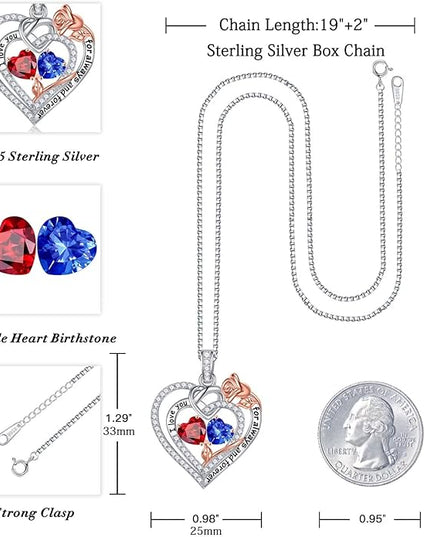 Iefil Christmas Gifts for Wife Women - 925 Sterling Silver Double Birthstone Necklace, Anniversary Birthday Gifts for Women, Jewelry Gift for Wife Girlfriend Mom Her