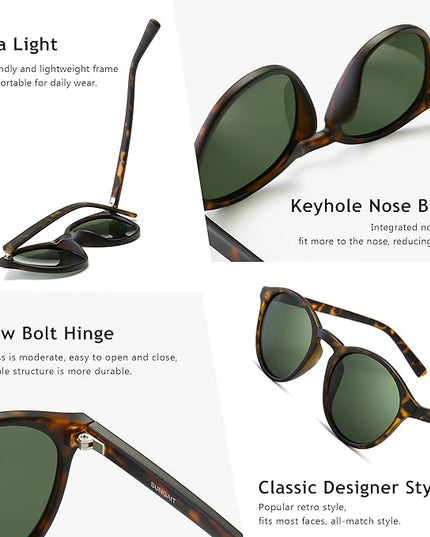 SUNGAIT Classic Vintage Round Polarized Sunglasses for Women Men Retro Style UV400