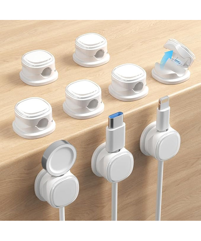 9 Pack Cord Organizer, Spring Cable Management, Adhesive Cute Cable Holder Clips, Phone Charger Wire Keeper for Desk Nightstand Car Office (9-Pack White)