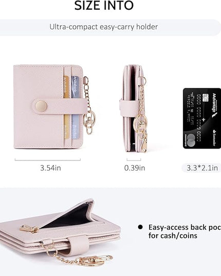 POIUGOYA Slim Wallet for Women,RFID Blocking Bifold Credit Card Holder with Zipper Coin Pocket,ID Window,Keychain