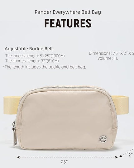 Pander Unisex Belt Bag Fanny Pack for Women with Adjustable Strap, Small Waist Pouch for Workout Running Traveling Hiking