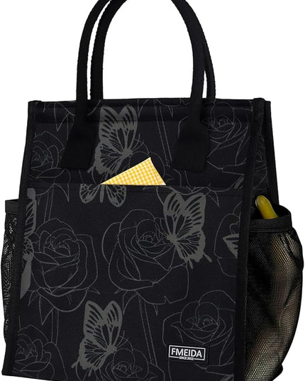 Fmeida Insulated Lunch Bag Women, 9L Large Lunch Bags with Multiple Pockets, Reusable Thermal Cooler Tote for Work, Office, Picnic, Travel | Hook and Loop Closure, Butterfly