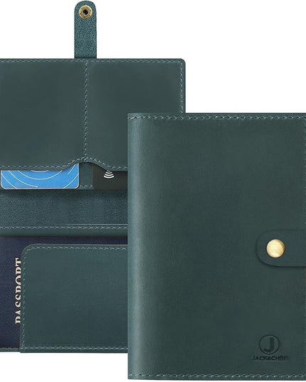 Jack&Chris Genuine Leather Passport Holder For Travel, RFID Blocking Handmade Passport Holder with Card Case Organized & Safe, Quality Travel Essentials for Women and Men for Gifting, Blue