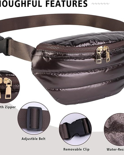 Fanny Packs for Women Fashion Waist Packs Quilted Puffer Belt Bag Puffy Crossbody Bags Sling Purse for Women Travel Running