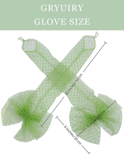 Long Fingerless Lace Gloves with Bow Polka Dot Wedding Bridal Mesh Sheer Gloves Long Opera Party Accessories