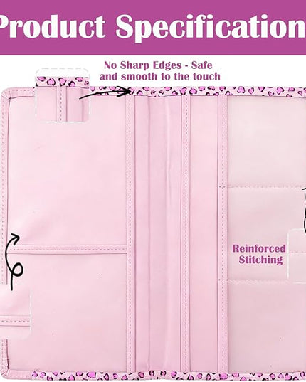 Car Registration and Insurance Holder with Magnetic Closure, Universal Document Organizer for License, Insurance Cards & Glove Box Storage (Leopard-Pink)