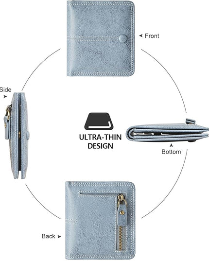 TFKGS Slim Wallet for Women RFID Wallet Women Small Wallets Woman Thin Credit Card Holder RFID Blocking Bifold Compact Pocket Ladies Leather Blue Mini Purse