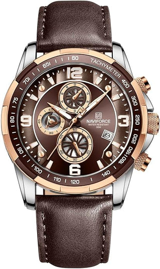 NAVIFORCE Sport Watches for Men Analog Quartz Chronograph Leather Strap Wrist Watch