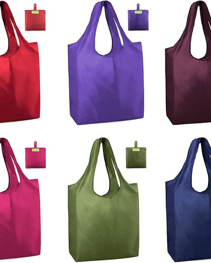 BeeGreen Reusable Grocery Bags 6 Pack, Heavy Duty Totes for Women, Foldable Grocery Bag Large Shopping Totes with Handles for Work, Travel, Gift, Store, Polyester Washable Reusable Tote Bag
