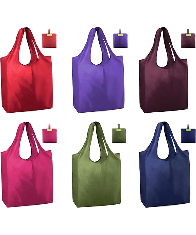 BeeGreen Reusable Grocery Bags 6 Pack, Heavy Duty Totes for Women, Foldable Grocery Bag Large Shopping Totes with Handles for Work, Travel, Gift, Store, Polyester Washable Reusable Tote Bag