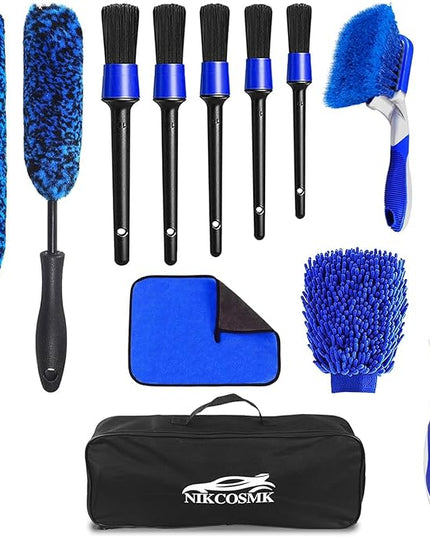 12Pcs Wheel Brush Kit for Cleaning Wheel and Tire, Wheel and Rim Brush, Car Detailing Brushes, Tire Brush, Bendable & Durable Car Wheel Rim Cleaner Brush Set,Car Detailing Cleaning Brush Supplies Kit