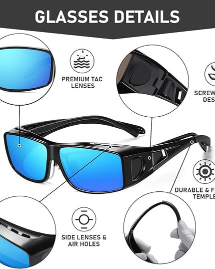 Wzerry Sunglasses Fit Over Glasses Polarized for Men Women, Wrap-Around Glasses UV400 Protection for Driving and Outdoor