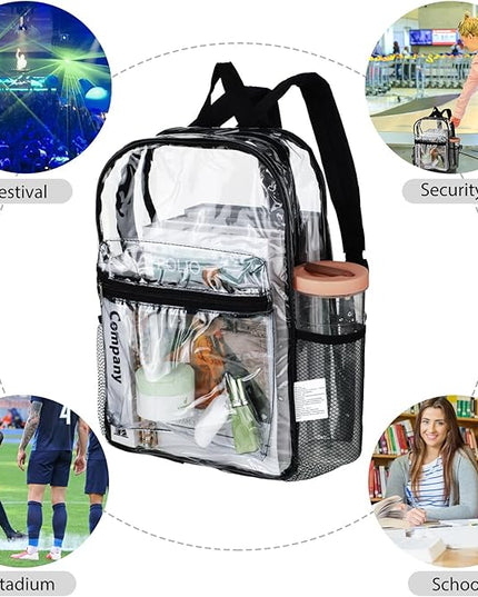 Silkfly 48 Pack Clear Backpacks Bulk PVC Transparent Bookbags Heavy Duty See Through Bags with Pockets for Stadium Work Travel(15 x 11 x 5.2 Inches)