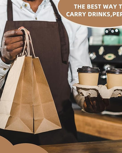 Coffee Cup Holder Disposable Cup Holder Tray, Two Cup Carrier Tray 100 Pack,Biodegradable, Eco-Friendly Drink Carrier For Delivery Of Hot Or Cold Drinks (Two-cup size tray)