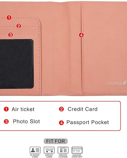 Deziliao Faux Leather Passport and Vaccine Card Holder, Pink, Waterproof, Rfid Blocking, Slim, Unisex